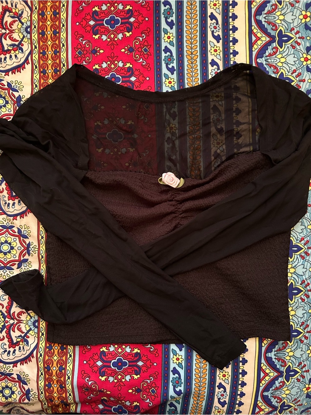 Women’s Black Long Sleeve Mesh Yoke Top